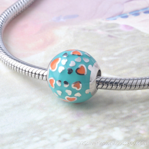 925 Sterling Silver Heart Jewelry transparent Enamel charms fit Charms Bracelet for her